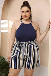 Plus Size Halter Neck Spaghetti Strap Bodysuit - GiFTiFY