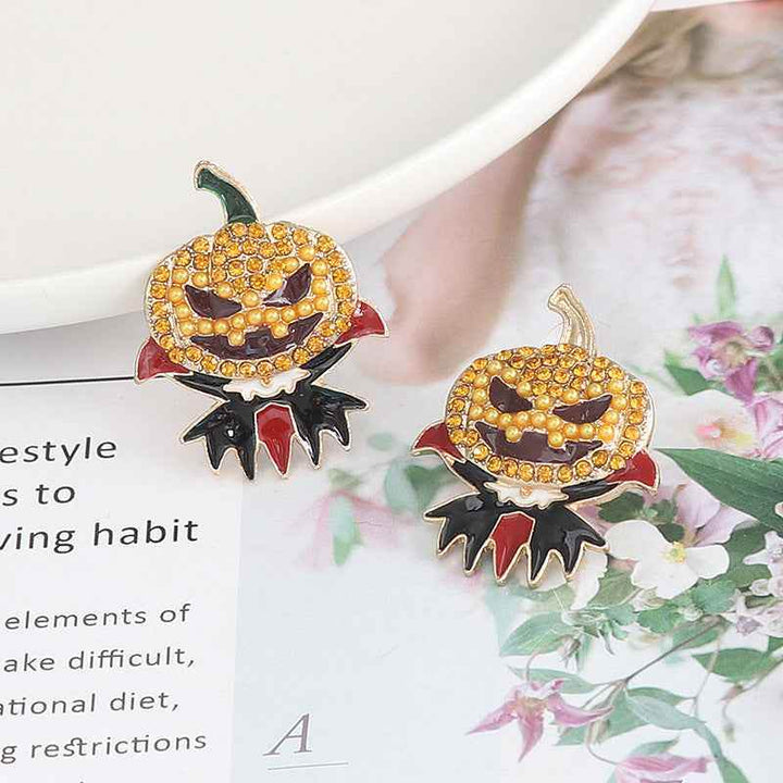 Demon Pumpkin Rhinestone Alloy Earrings - GiFTiFY