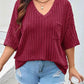 Plus Size V-Neck Ribbed Knit T-Shirt