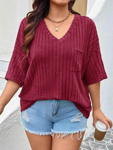 Plus Size V-Neck Ribbed Knit T-Shirt - GiFTiFY