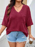 Plus Size V-Neck Ribbed Knit T-Shirt - GiFTiFY