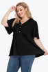 Plus Size Buttoned V-Neck Frill Trim Babydoll Blouse - GiFTiFY