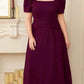 Plus Size Square Neck Puff Sleeve Midi Dress - GiFTiFY