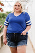 Plus Size Striped V-Neck Tee Shirt - GiFTiFY