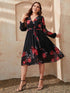 Honey Plus Size Floral Surplice Neck Tie Waist Dress - GiFTiFY