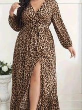 Plus Size Leopard Print Surplice Maxi Dress - GiFTiFY