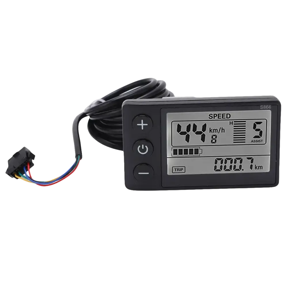 E-bike display with cable and connector.