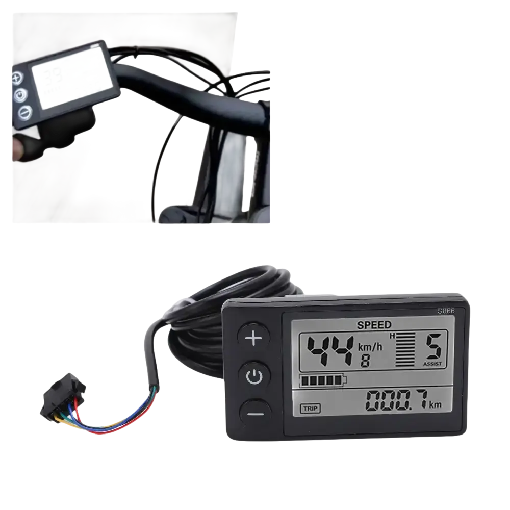 E-bike LCD display with controls.