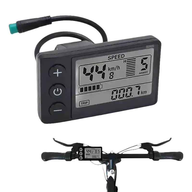 E-bike display with speed and assist level.