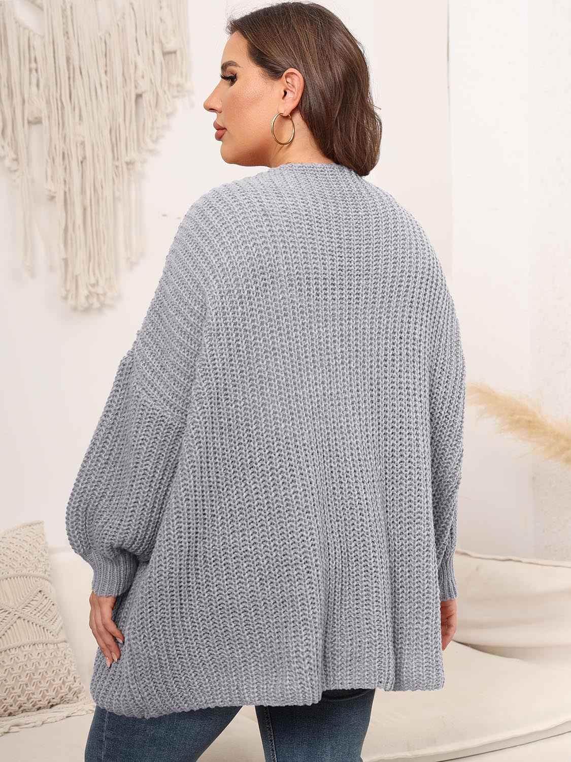 Plus Size Open Front Dropped Shoulder Knit Cardigan - GiFTiFY