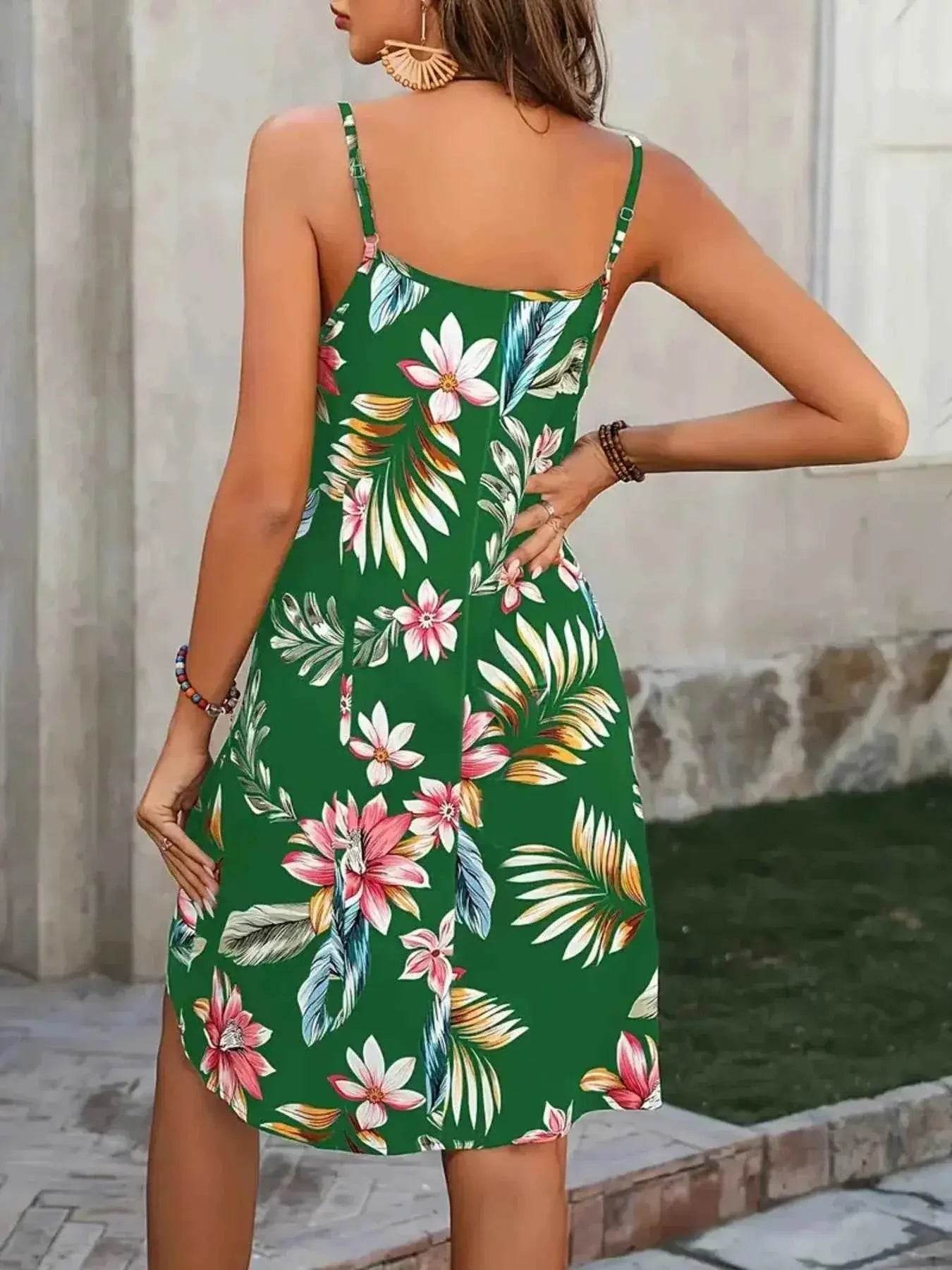 Plus Size Printed V-Neck Cami Dress - GiFTiFY