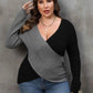 Plus Size Two-Tone Surplice Neck Sweater - GiFTiFY
