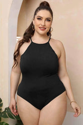 Plus Size Halter Neck Spaghetti Strap Bodysuit - GiFTiFY