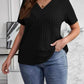Plus Size V-Neck Short Sleeve Ribbed T-Shirt - GiFTiFY