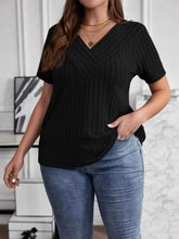 Plus Size V-Neck Short Sleeve Ribbed T-Shirt - GiFTiFY