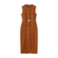 Elegant Black With Belt Women Dress O-neck Sleeveless Single Breasted Slim Female Maxi Dresses 2025 Summer New Chic Lady Robe - GiFTiFY