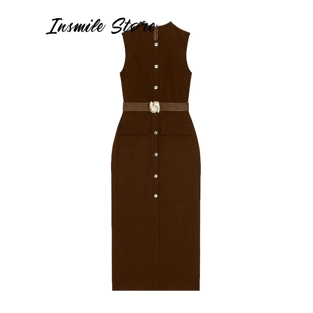 Elegant Black With Belt Women Dress O-neck Sleeveless Single Breasted Slim Female Maxi Dresses 2025 Summer New Chic Lady Robe2025 Summer New Chic Lady Robe,Elegant Black With Belt Women Dress,O-neck Sleeveless,Single Breasted Slim Female Maxi Dresses
