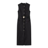 Elegant Black With Belt Women Dress O-neck Sleeveless Single Breasted Slim Female Maxi Dresses 2025 Summer New Chic Lady Robe - GiFTiFY
