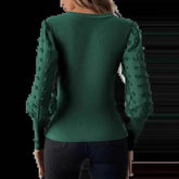 Elegant Rib V-neck Sleeve Chiffon Stitching Long Sleeve T-shirt Slimming Top - GiFTiFY
