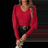 Elegant Rib V-neck Sleeve Chiffon Stitching Long Sleeve T-shirt Slimming Top - GiFTiFY