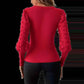 Elegant Rib V-neck Sleeve Chiffon Stitching Long Sleeve T-shirt Slimming Top - GiFTiFY