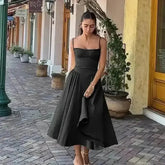 Elegant Spaghetti Strap Midi Dress Women Party Slim A Line Solid Suspender Lady Dresses New Spring Summer Fashion Sexy Vestidos - GiFTiFY