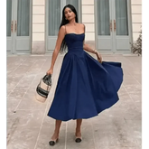 Elegant Spaghetti Strap Midi Dress Women Party Slim A Line Solid Suspender Lady Dresses New Spring Summer Fashion Sexy Vestidos - GiFTiFY