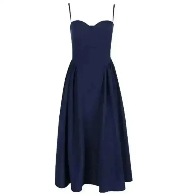 Elegant Spaghetti Strap Midi Dress Women Party Slim A Line Solid Suspender Lady Dresses New Spring Summer Fashion Sexy Vestidos - GiFTiFY