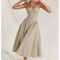 Elegant Spaghetti Strap Midi Dress Women Party Slim A Line Solid Suspender Lady Dresses New