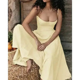 Elegant Spaghetti Strap Midi Dress Women Party Slim A Line Solid Suspender Lady Dresses New Spring Summer Fashion Sexy Vestidos - GiFTiFY