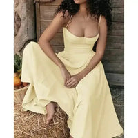 Elegant Spaghetti Strap Midi Dress Women Party Slim A Line Solid Suspender Lady Dresses New