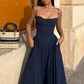 Elegant Spaghetti Strap Midi Dress Women Party Slim A Line Solid Suspender Lady Dresses New Spring Summer Fashion Sexy Vestidos - GiFTiFY