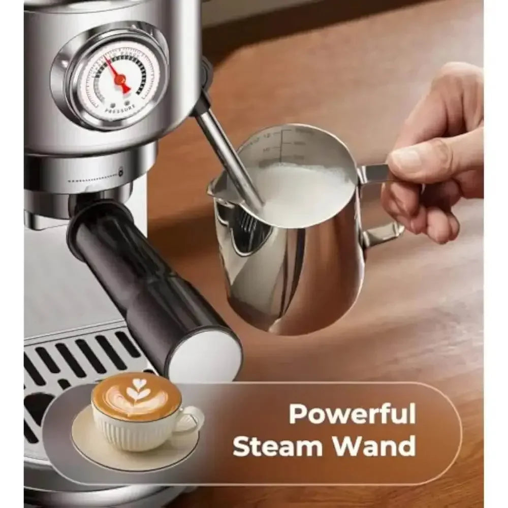 Espresso Machine with Milk Frother, 20 Bar High Pressure Professional Espresso Maker Automatic, Compact Stainless Steel Coffee Maker - GiFTiFY
