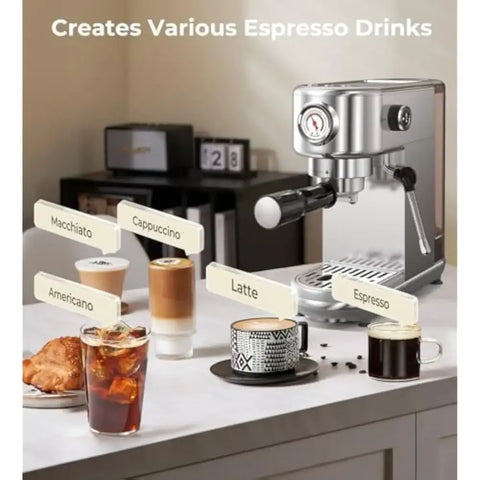 Espresso Machine with Milk Frother, 20 Bar High Pressure Professional Espresso Maker Automatic, Compact Stainless Steel Coffee Maker20 Bar High Pressure Professional Espresso Maker,Automatic,Compact Stainless Steel Coffee M,Espresso Machine with Milk Frot
