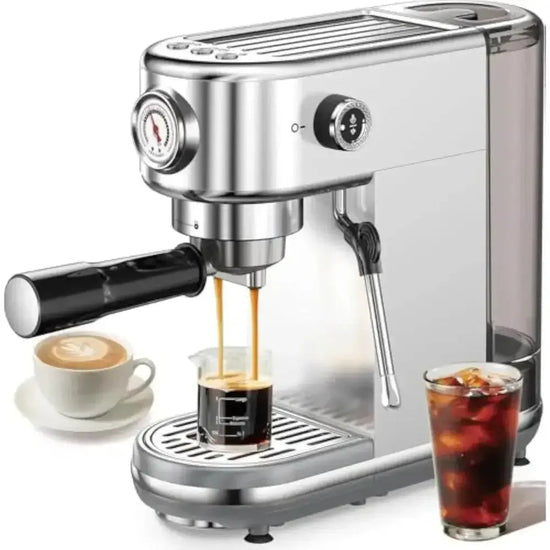 Espresso Machine with Milk Frother, 20 Bar High Pressure Professional Espresso Maker Automatic, Compact Stainless Steel Coffee Maker - GiFTiFY