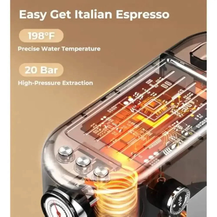 Espresso Machine with Milk Frother, 20 Bar High Pressure Professional Espresso Maker Automatic, Compact Stainless Steel Coffee Maker - GiFTiFY