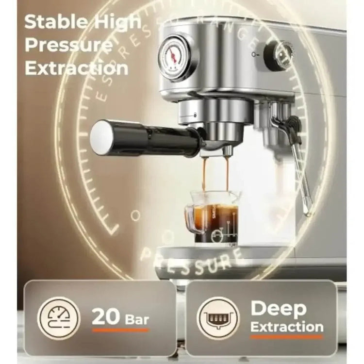 Espresso Machine with Milk Frother, 20 Bar High Pressure Professional Espresso Maker Automatic, Compact Stainless Steel Coffee Maker - GiFTiFY