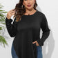 Plus Size Round Neck Long Sleeve Slit T-Shirt - GiFTiFY