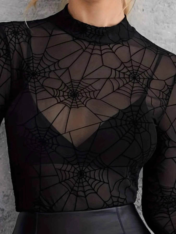 Spider Web Print Long Sleeve Blouse - GiFTiFY