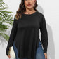 Plus Size Round Neck Long Sleeve Slit T-Shirt - GiFTiFY