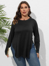 Plus Size Round Neck Long Sleeve Slit T-Shirt - GiFTiFY