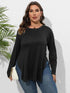 Plus Size Round Neck Long Sleeve Slit T-Shirt - GiFTiFY