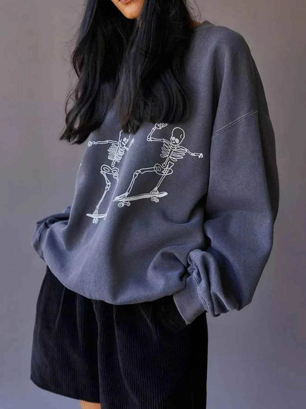 Skeleton Graphic Oversized Sweatshirt - GiFTiFY