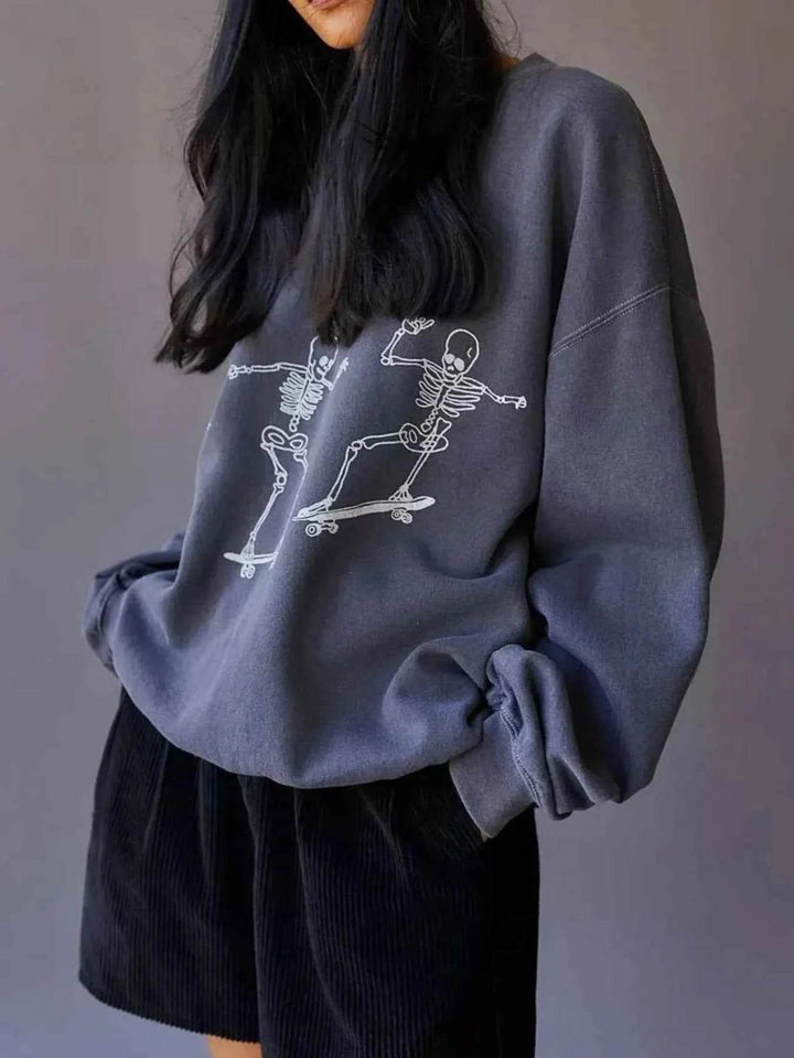 Skeleton Graphic Oversized Sweatshirt - GiFTiFY
