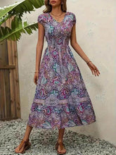 Plus Size Printed V-Neck Short Sleeve Midi Dress women Attire by Trendsi