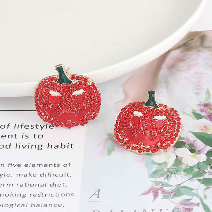 Demon Pumpkin Rhinestone Alloy Earrings - GiFTiFY