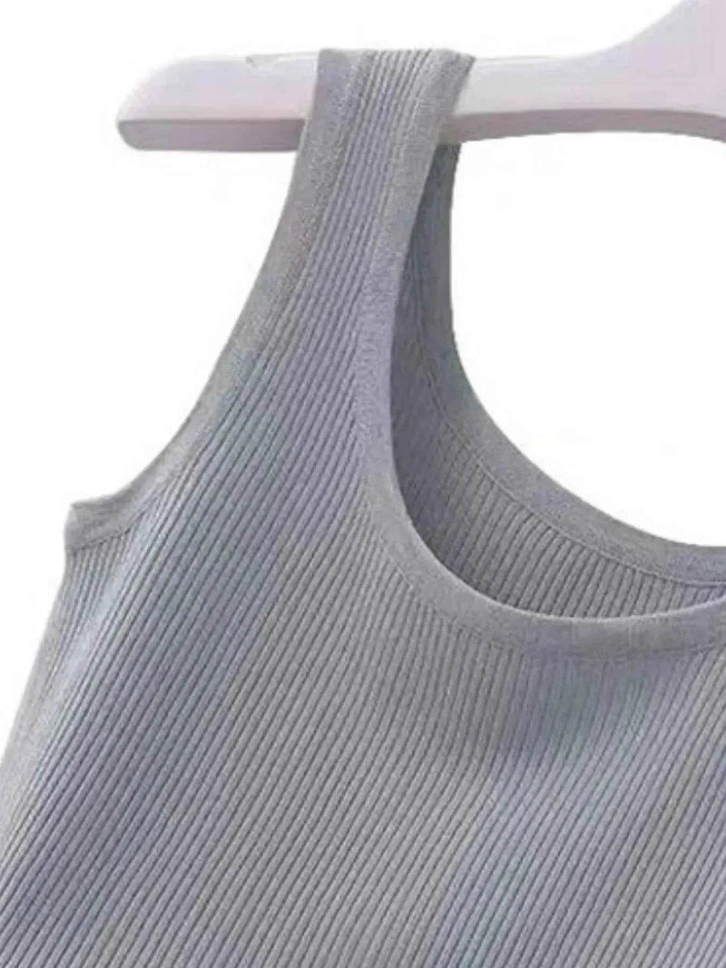 Plus Size Ribbed Knit Scoop Neck Tank Top women Attire by Trendsi