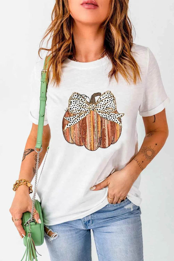 Full Size Pumpkin Round Neck Short Sleeve T-Shirt - GiFTiFY