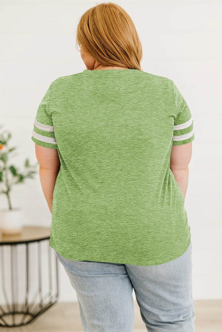 Plus Size Striped V-Neck Tee Shirt - GiFTiFY
