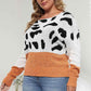 Plus Size Leopard Round Neck Long Sleeve Sweater - GiFTiFY